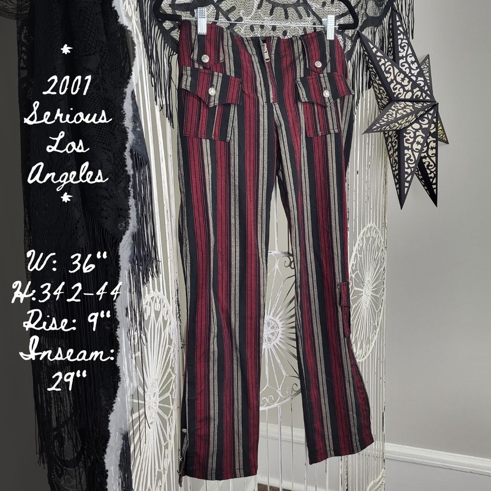 Vintage Serious Los Angeles Pants - Red Black Grey Flared Buttons